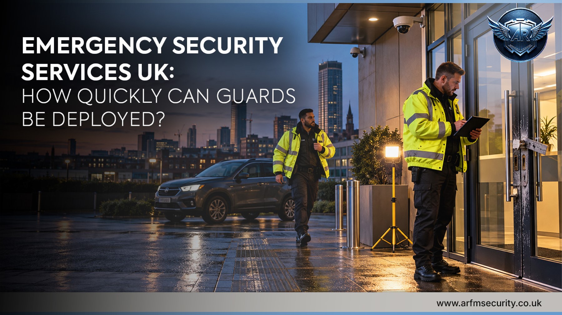 SIA licensed security guard providing emergency cover at a commercial property in the UK