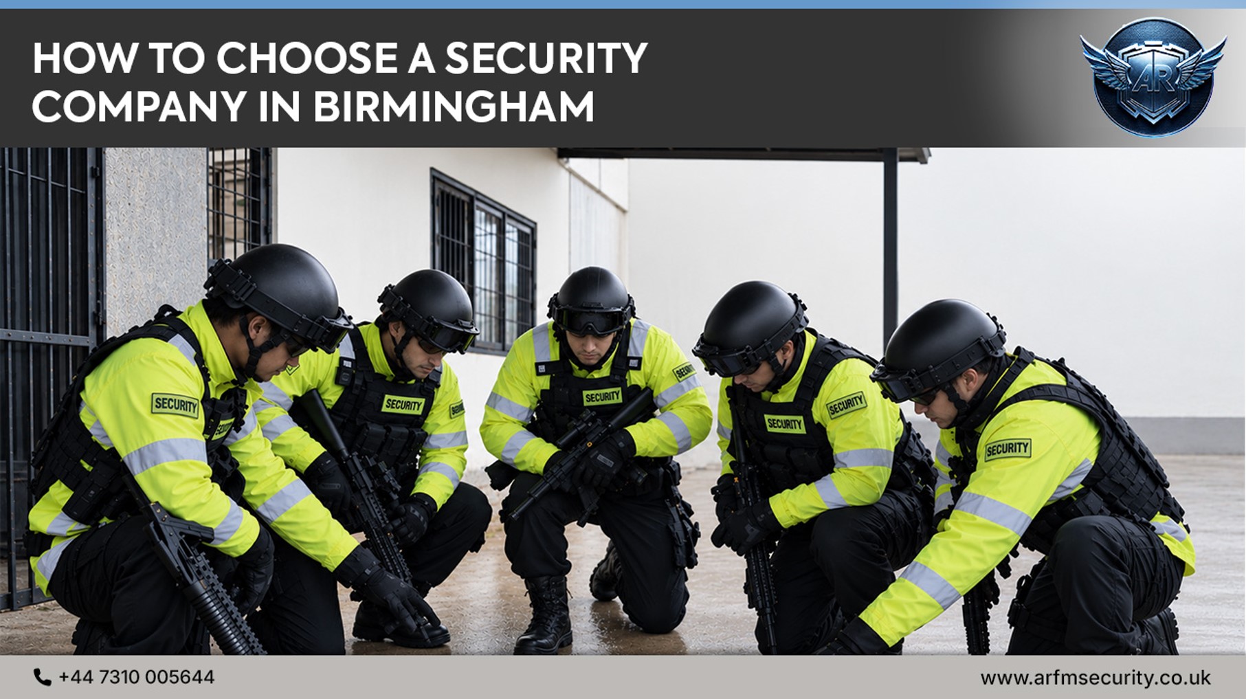 Professional security guard providing security services at a commercial property in Birmingham