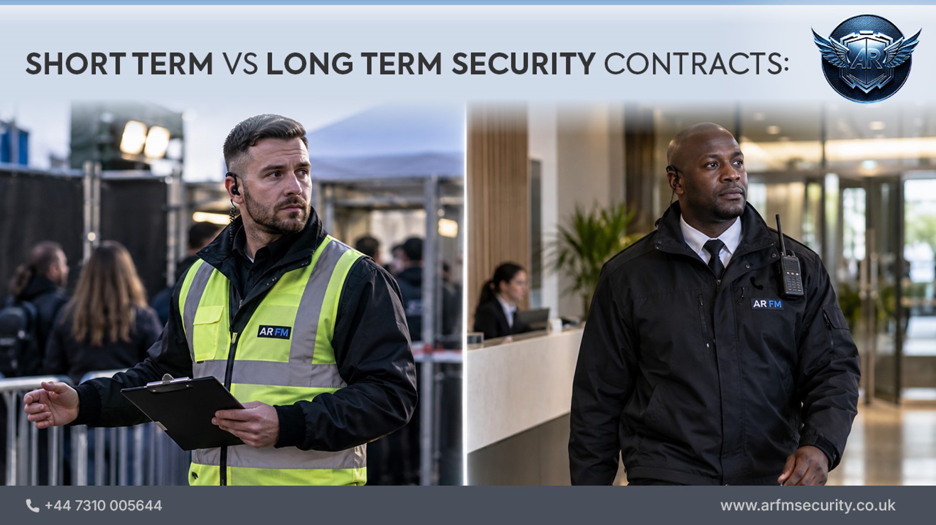 Professional security guard providing security services for a UK business